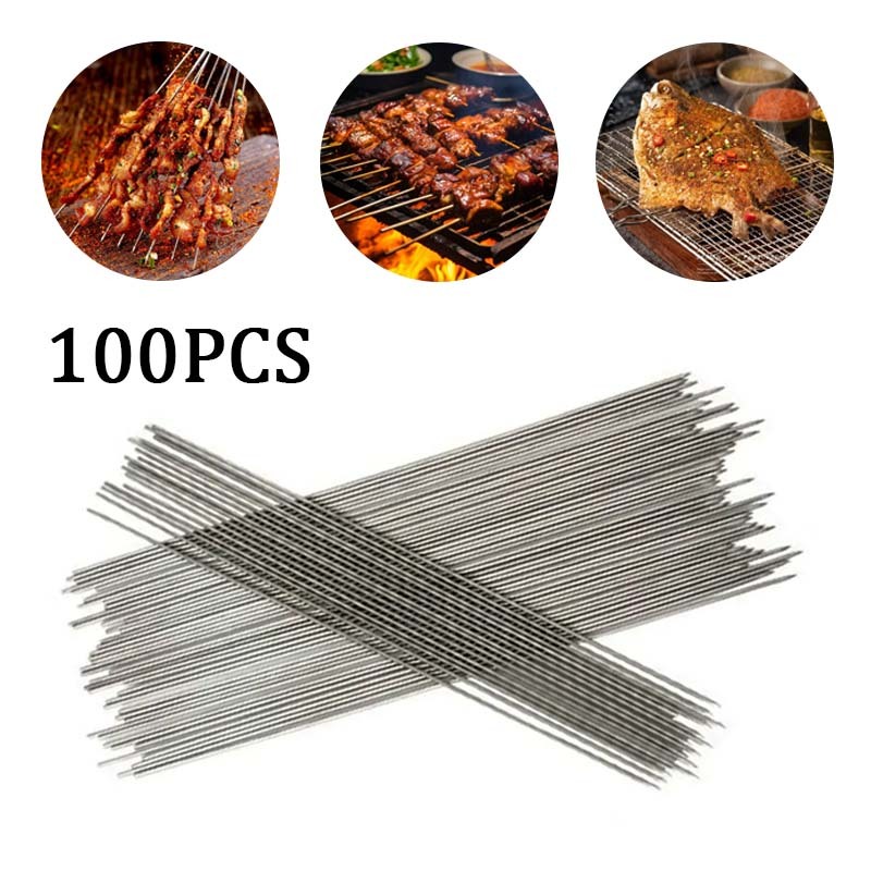 100pcs Tusuk Sate Besi Stenlis Tusuk Sate Reusable Alat Tusuk Sate Stainless Bbq Reusable Stain 33 C