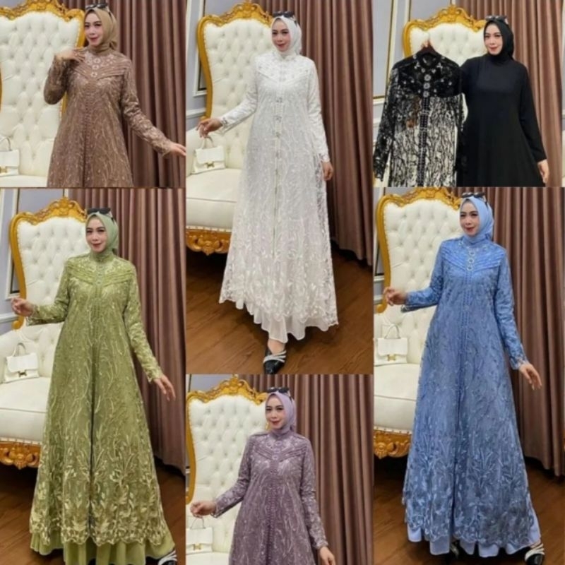 Gamis Pesta Set Outer iner Brukat Payet Mewah Terbaru Fashion Muslim Perempuan Dress