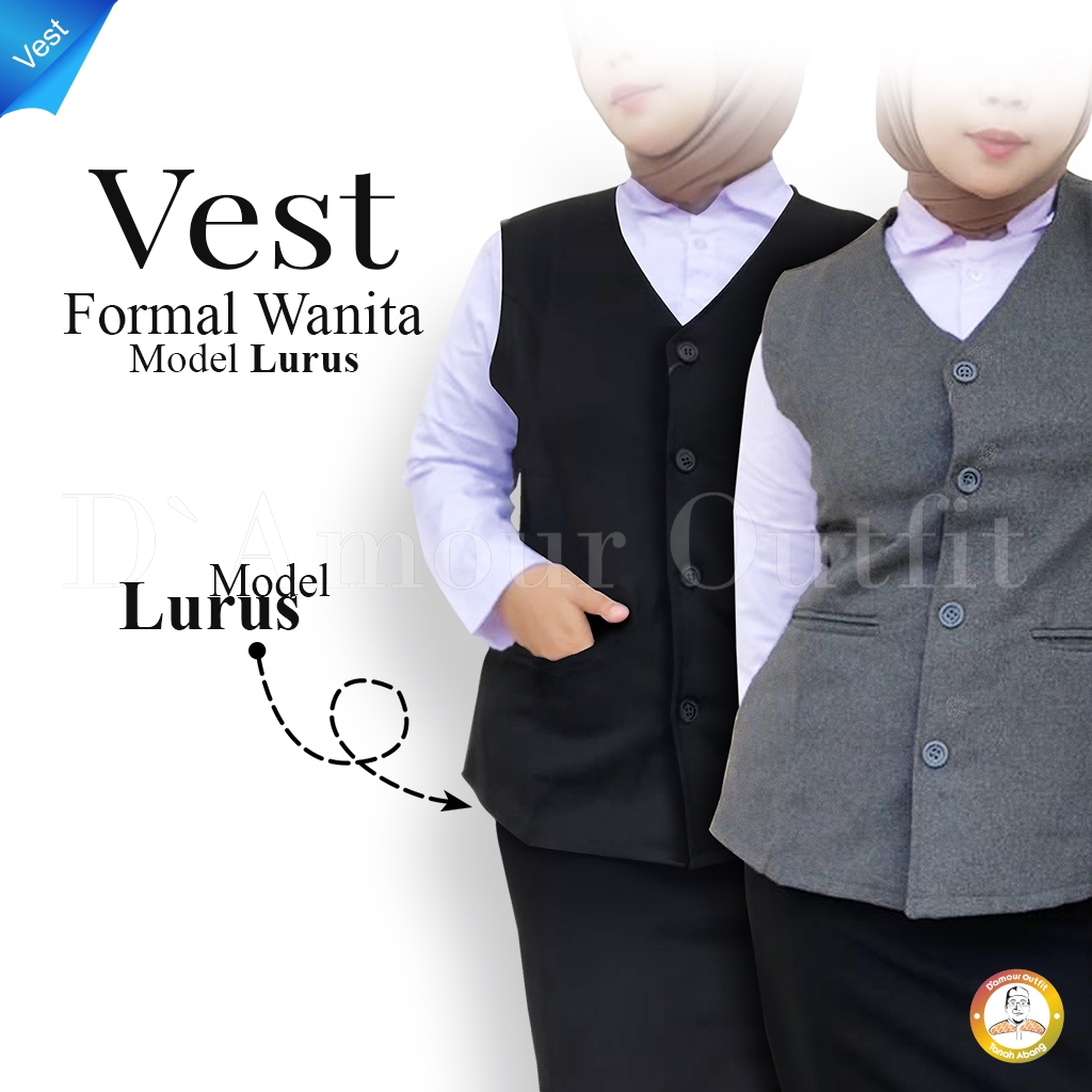 Rompi Formal Vest Lurus Wanita Polos Pakaian Kerja Kantoran Rompi Bahan Gabardine Kantor Bahan Perem