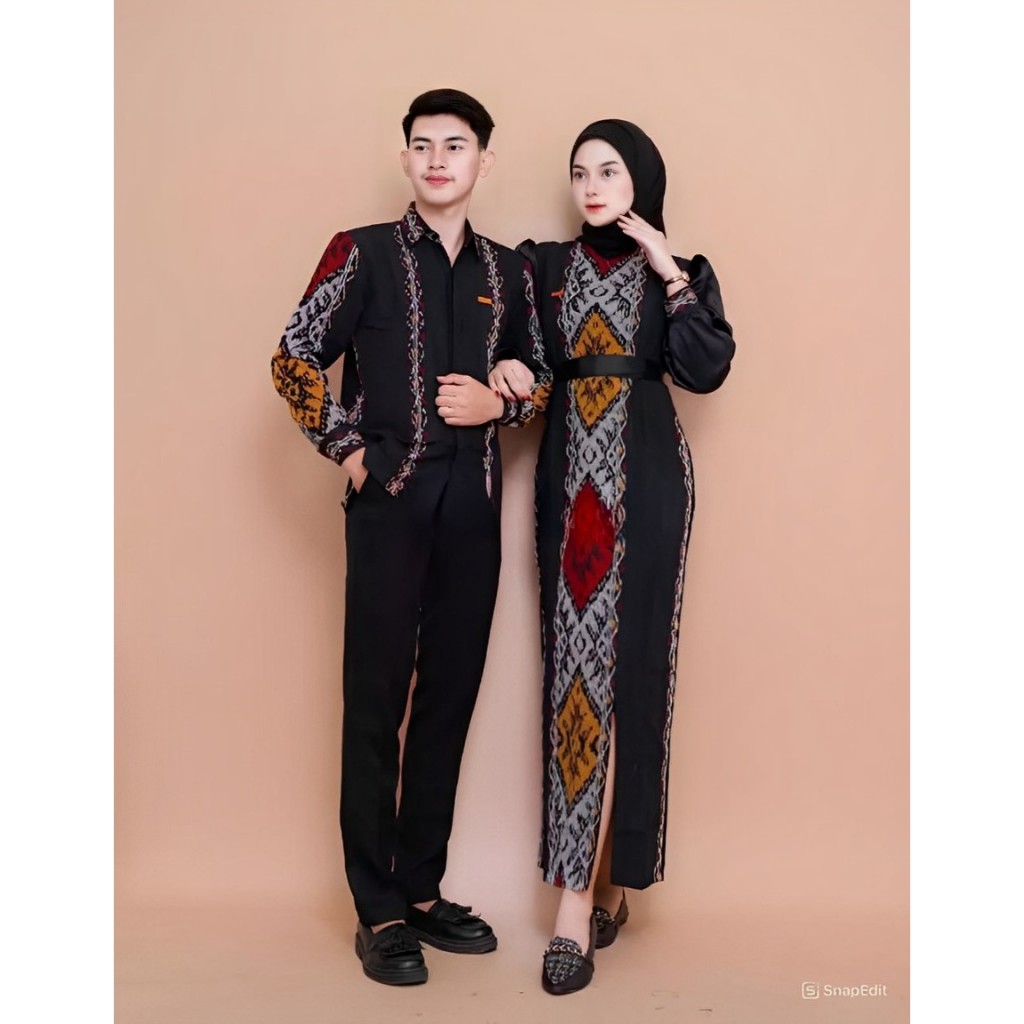 Baju Tenun Couple Black Padma Mix Setelan Pria Wanita Kondangan Pernikahan Bisnis Acara Resmi
