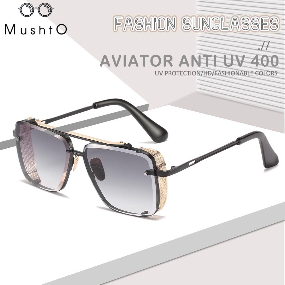 Mushto Sunglasses Kacamata Model Kotak Aviator Stylish Fashionable Metal Frame Pria dan Wanita Anti 