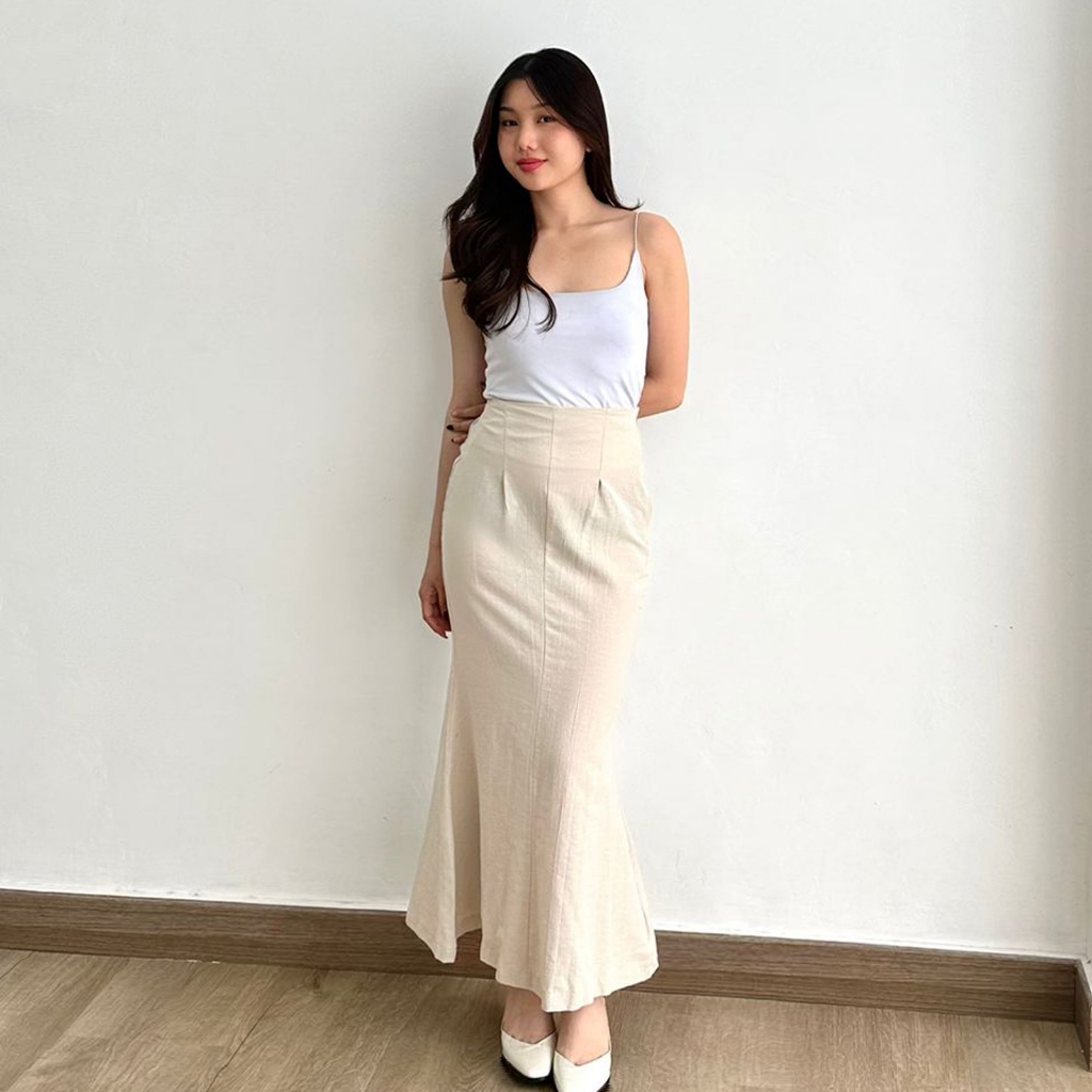 ROK WANITA MODEL DUYUNG BAHAN LINEN MERMAID LAURA SKIRT