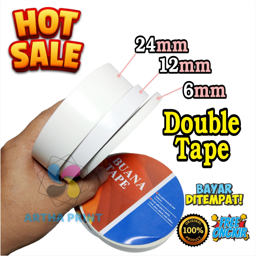 

Double Tape Kertas Dobel Tape Perekat 6mm, 12mm, 24mm Panjang 15 meter Full