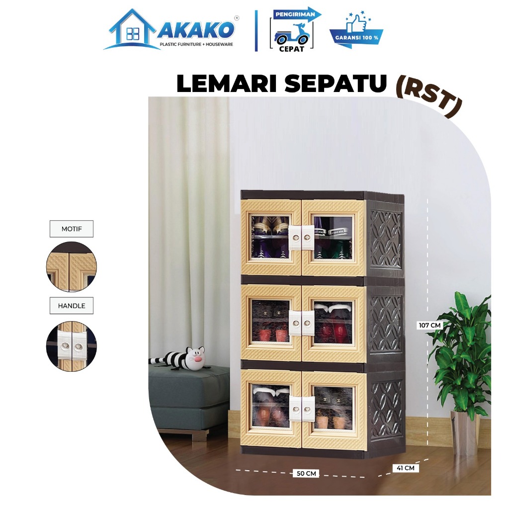 AKAKO - Lemari Sepatu Susun 3 (Didalam 6 susun) + Kaca (Kode : RST S3)