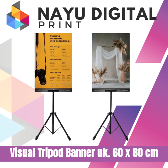 Cetak visual tripod uk. 60 x 80 cm foamboard banner