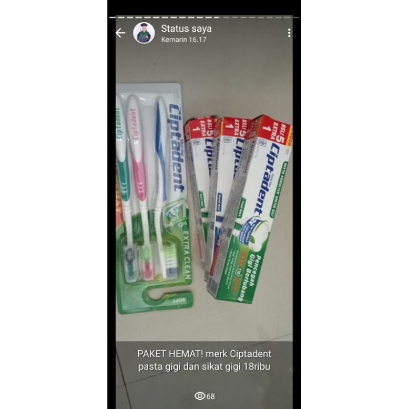 PAKET HEMAT Sikat gigi dan pasta gigi ciptadent (dapat 1 pack sikat gigi dan 3 pcs pasta gigi)