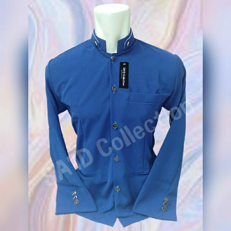 Koko Jasko  Dewasa Muslim Baju Pria Semi Jas Polosan Warna Biru