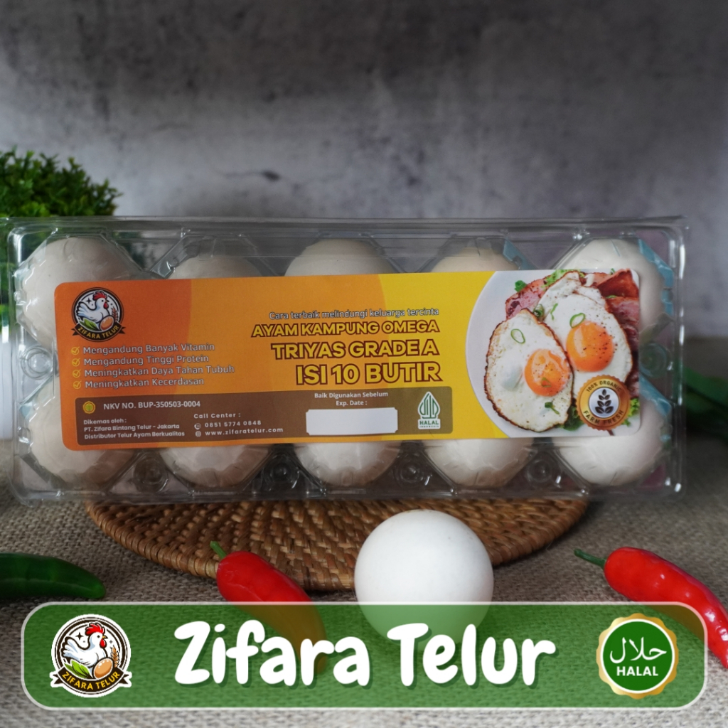 

Zifara Telur - Telur Ayam Kampung Omega Triyas Premium Kemasan Higienis isi 10 Butir