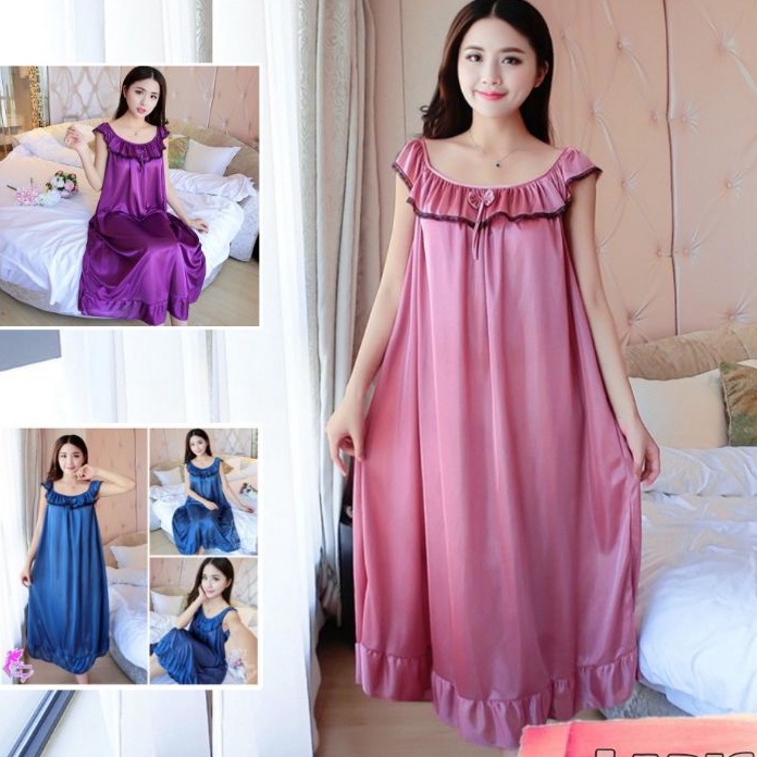 Unggul  Daster pita satin renda hitam LD 125 CM  Baju tidur lingerie sexy satin import fit XXL PY 13