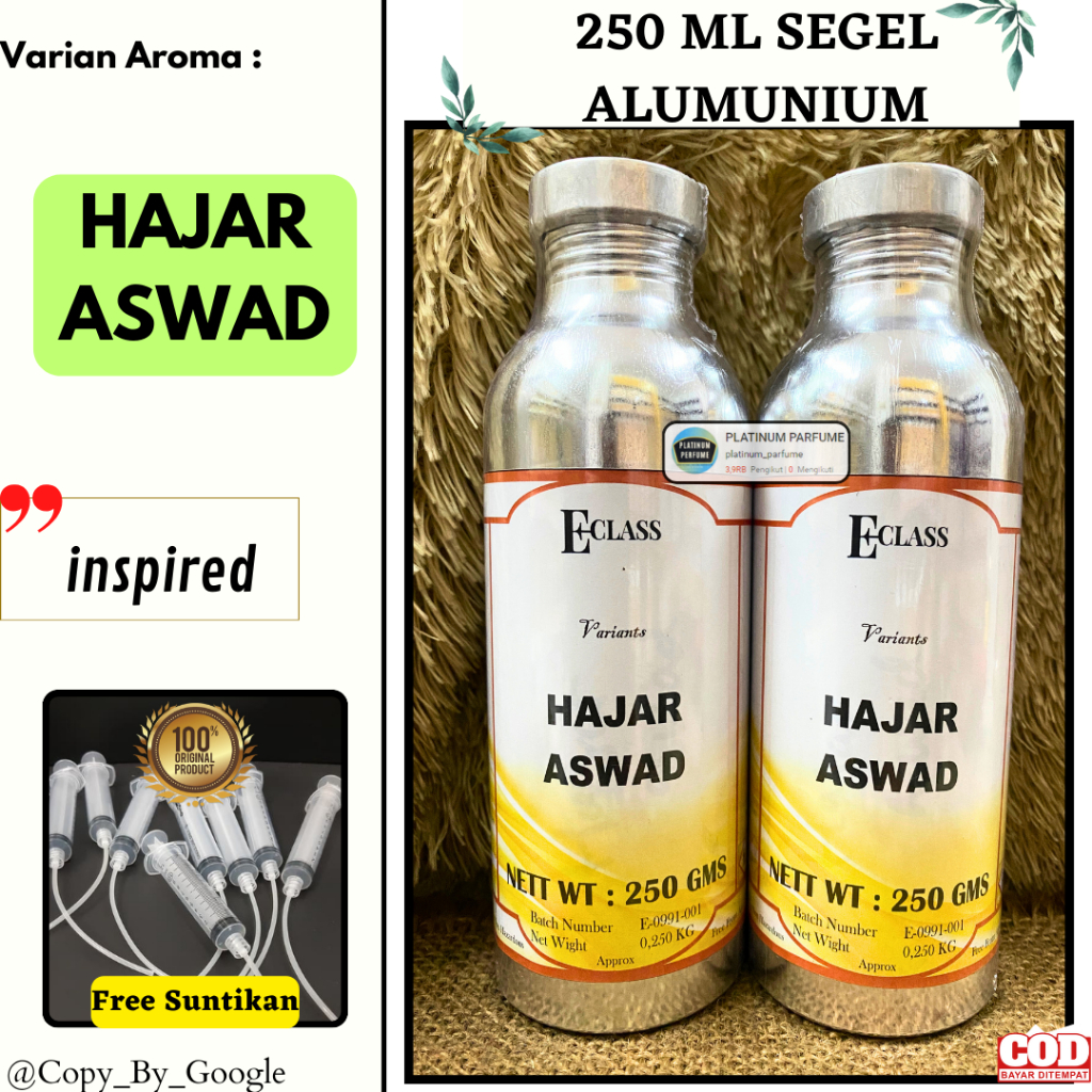 Bibit Murni Parfum HAJAR ASWAD Berkualitas 250 ML SEGEL Alumunium ECLASS Fragrance - Parfum Murni AL