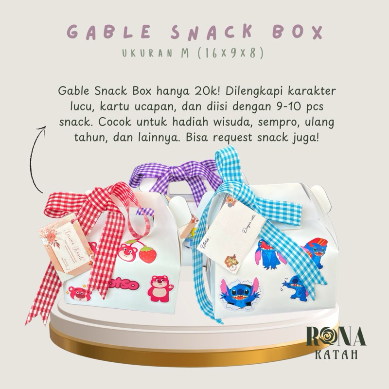 

Gable Snack Box untuk wisuda, sempro, ulang tahun ultah anak