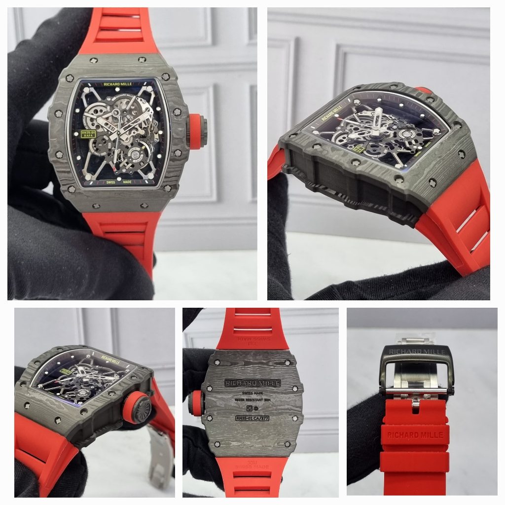 Jam Tangan RICHARD Tourbillon MILLE RM35-01 Carbon Dial Red Swiss Automatic Manual Winding