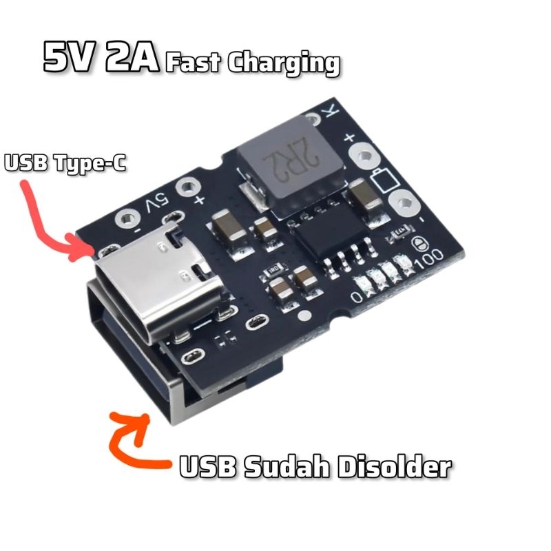 Modul Power Bank 18650 USB Type C Output 5V 2A Fast Charger Boost Step Up Baterai Powerbank Fast Cha