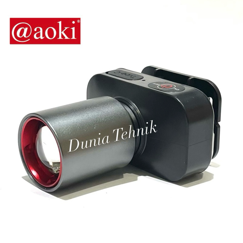 Senter Kepala AOKI LED Zoom Sorot 60 Watt Cahaya Putih Super Terang Headlamp Lampu Senter Charger US