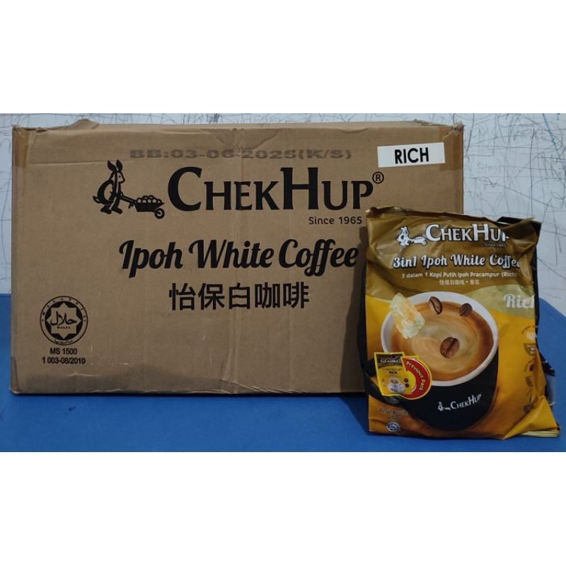 

Chekhup 3in1 Ipoh White Coffee Rich Malaysia 1 kotak isi 20 bungkus x 12 sachets x 40 gr