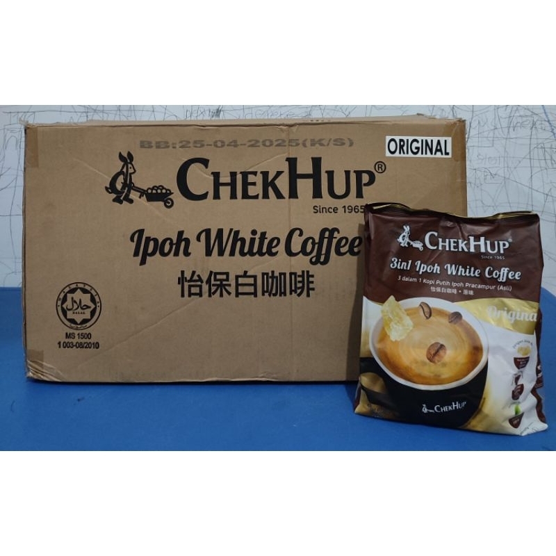 

Chekhup 3in1 Ipoh White Coffee Original Malaysia 1 kotak isi 20 bungkus x 12 sachets x 40 gr