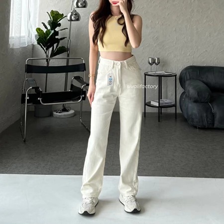 Celana Jeans Wanita Highwaist Jeans Loose Straight Panjang Korea - Kulot Jeans Wanita Kekinian Jumbo