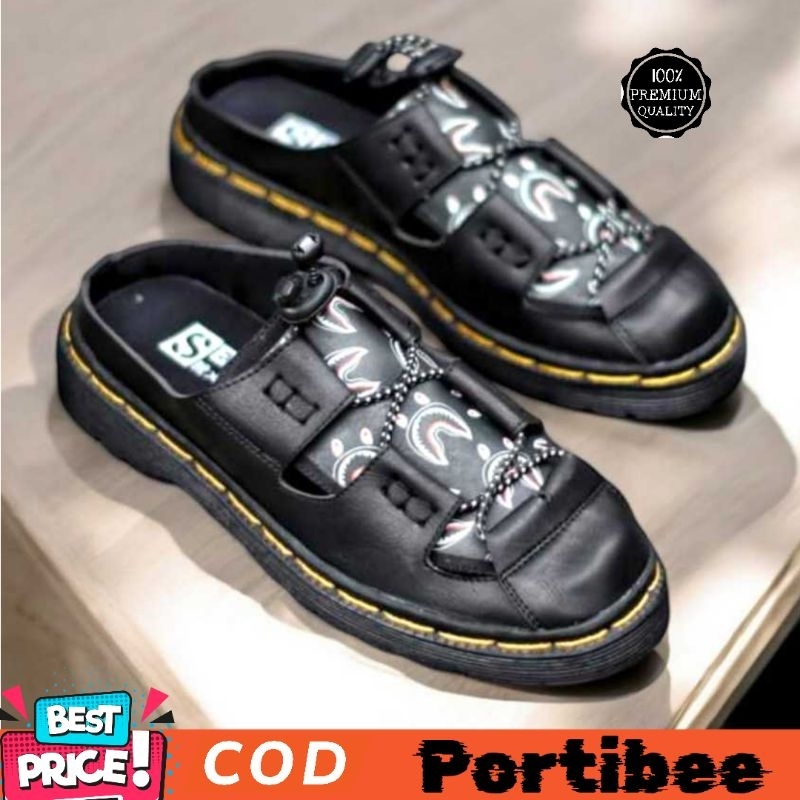 Portibee Bape Sepatu Sandal Bustong Hitam Pria Casual Sendal Docmart Bape Santai Kasual Selop Trendy