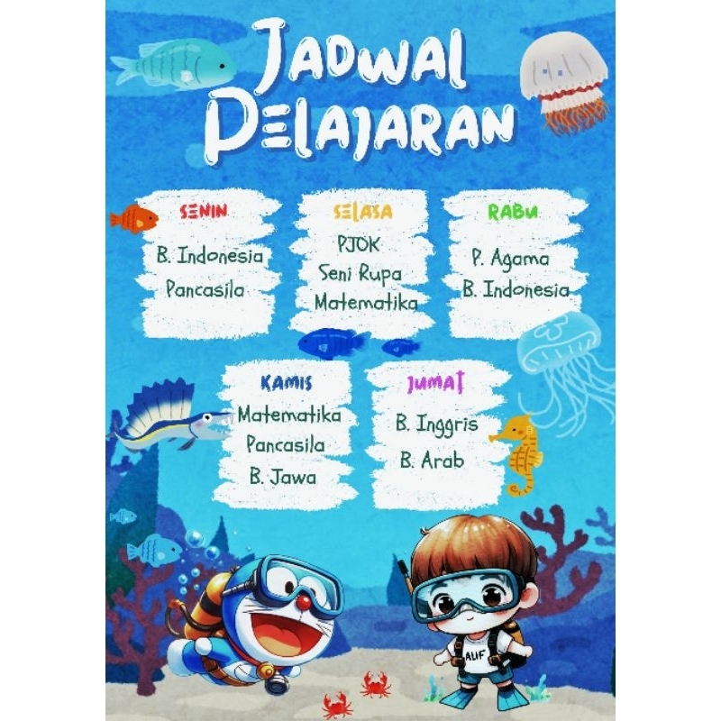 

(Custom) Lembar Jadwal Pelajaran Sekolah A3, A4, A5, ArtPaper Doraemon menyelam Bawah Laut