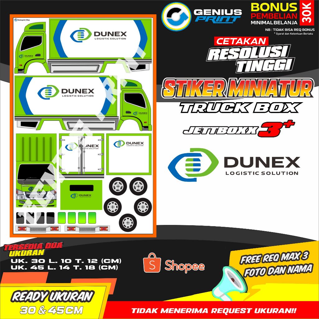 Stiker Miniatur Truk Box Canter Motif Dunex | ESL Express | ID Express | MGM Bosco | NCS | Pahala Ex