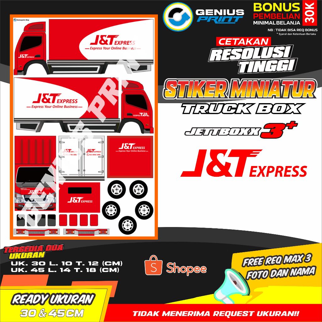 Stiker A3 Minaitur Truk Box Canter Motif JNT Express | JNE | Ninja Xpress | Deliveree | Lion Parcel 