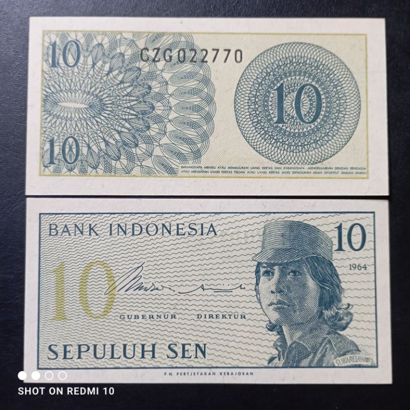 uang kertas kuno 10 sen sukarelawan tahun 1964