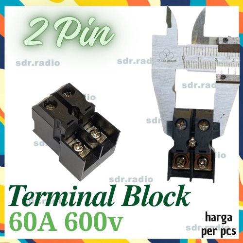 Terminal Blok 2pin Hitam 2 Pin 60A max 600v konektor terminal block PCB Skrup 2 pole Connector