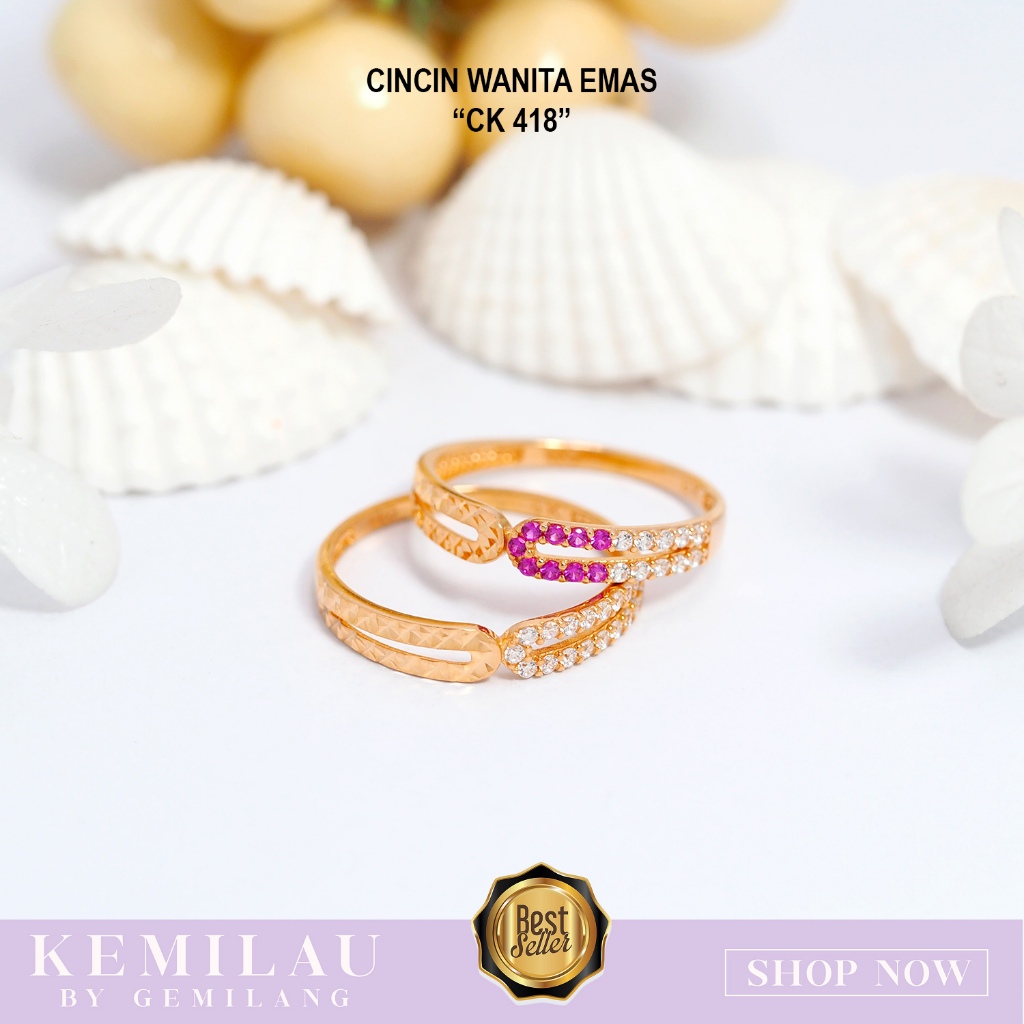 CINCIN WANITA PERMATA SATU SISI EMAS ASLI 6K dan 8K KEMILAU FASHION CK 418
