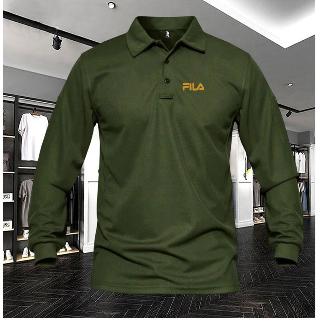 KAOS BAJU POLO LENGAN PANJANG FILA GOLD PRIA WANITA KAOS KERAH / COD / BEST SELLER
