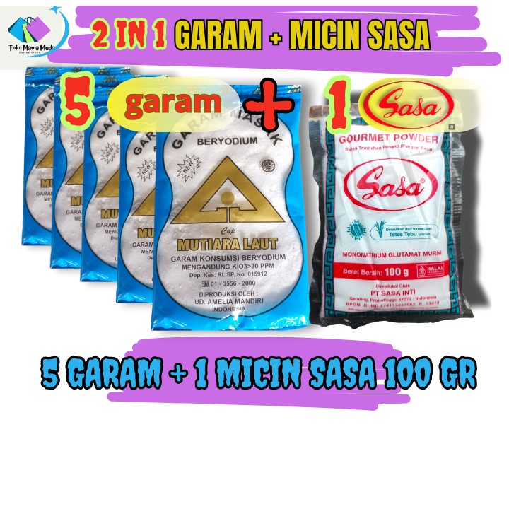 

2 IN 1 PAKET SAJODOH 1 PCS MICIN SASA 100 GRAM ASLI + 5 PCS GARAM DAPUR 100 GRAM