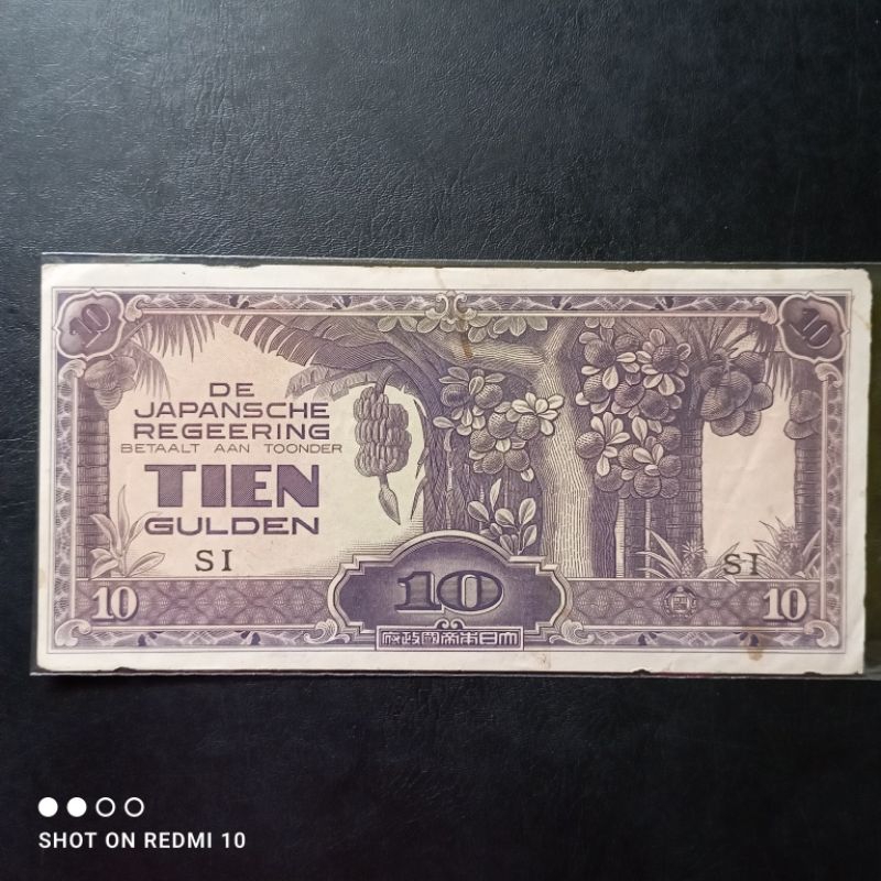 uang kertas kuno 10 gulden regeering tahun 1942 bekas asli