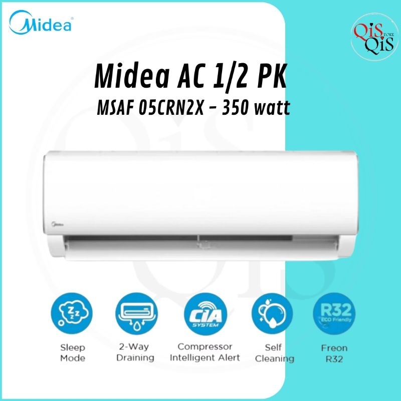 AC Midea Standard 1/2 PK ( 0.5 / 1 PK ) - R32 Series MSAF-05CRN2X / 09CRN2X (Unit Indoor & Outdoor) 