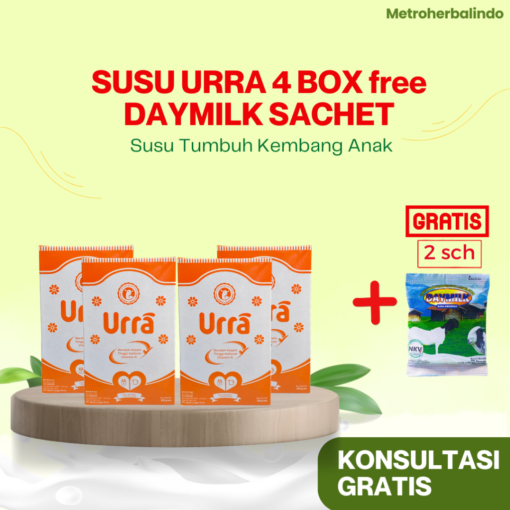 

URRA Susu Kambing Saneen Untuk Penambah Berat Badan & Tinggi Badan Anak - 4 Box Free Daymilk sachet