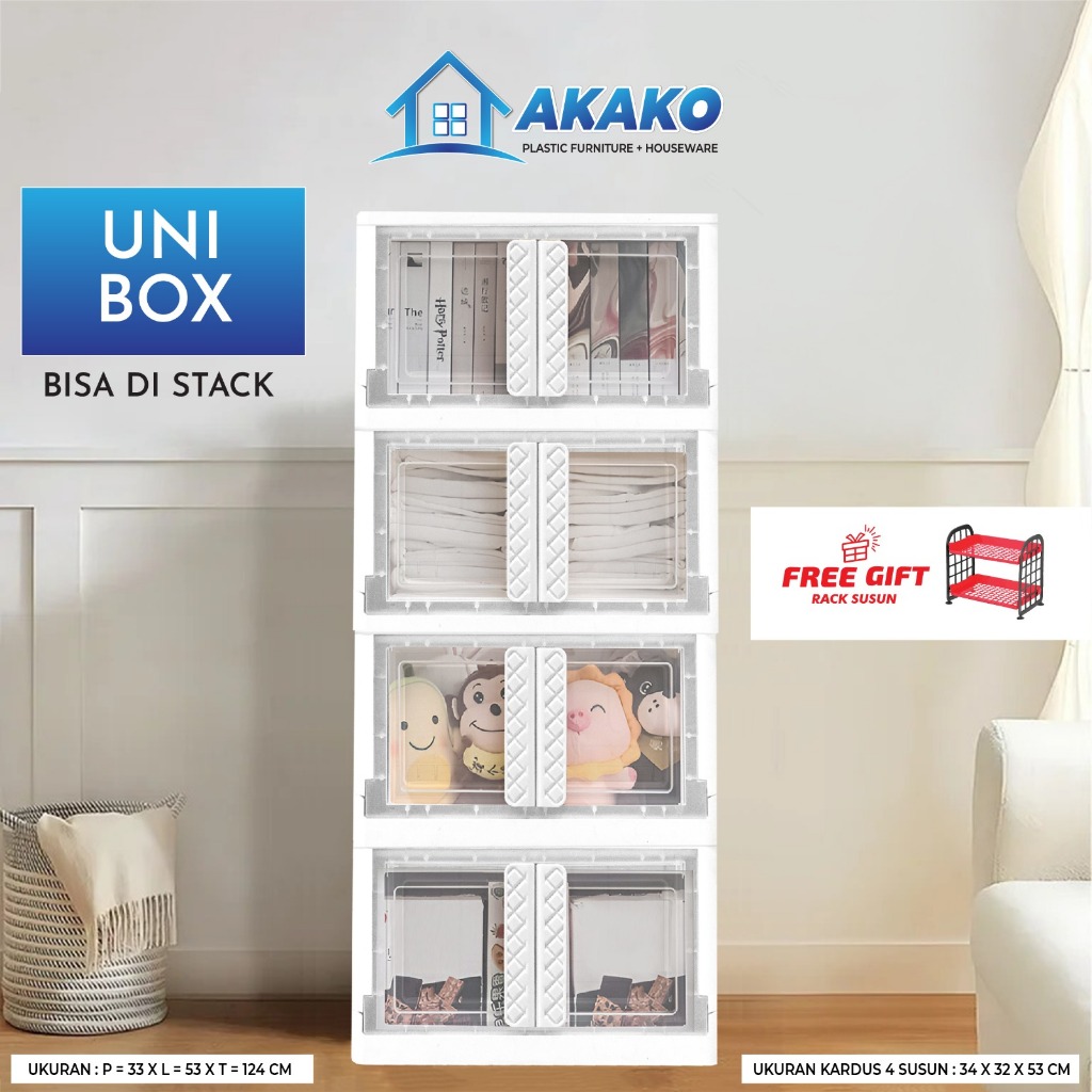 AKAKO UNIBOX SERBAGUNA BOX PORTABLE STORAGE BOX AKAKO BEAUTY CABINET 45L STACKABLE BOX