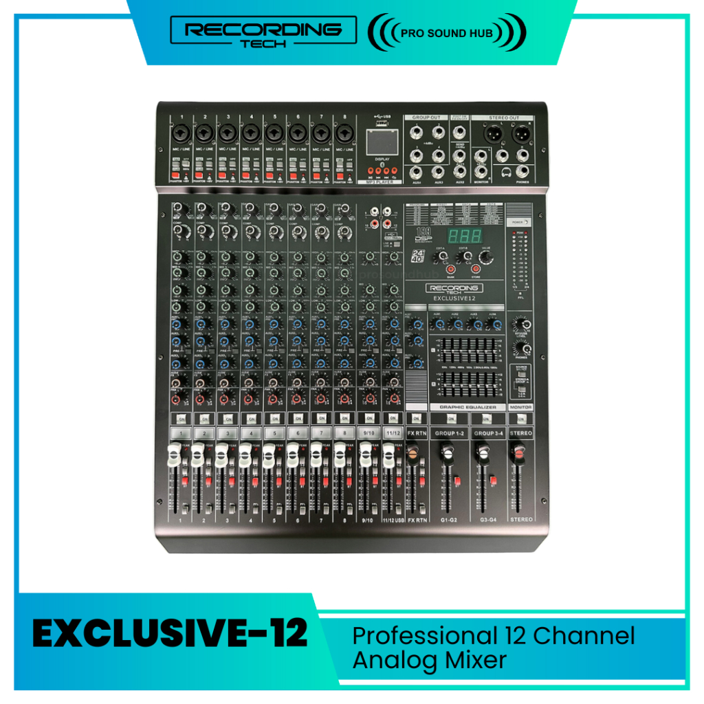 Recording Tech Exclusive-12 Mixer Audio 12 Channel 8 Input Analog Mixing Console Soundcard USB Audio