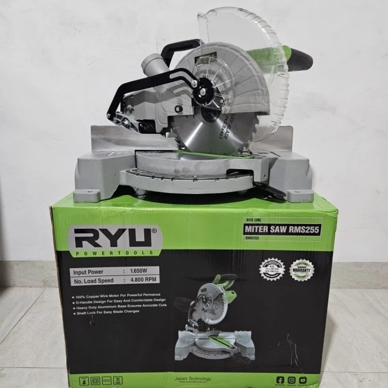RYU MITER SAW RMS255 - MITER SAW 10 INCH - MESIN POTONG ALUMINIUM DAN KAYU - PERKAKAS