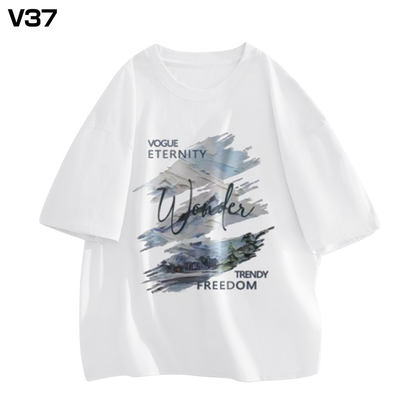 V37 T-shirt pendek baju pria baru kapas bernafas lembut trendy biasa top loose fit