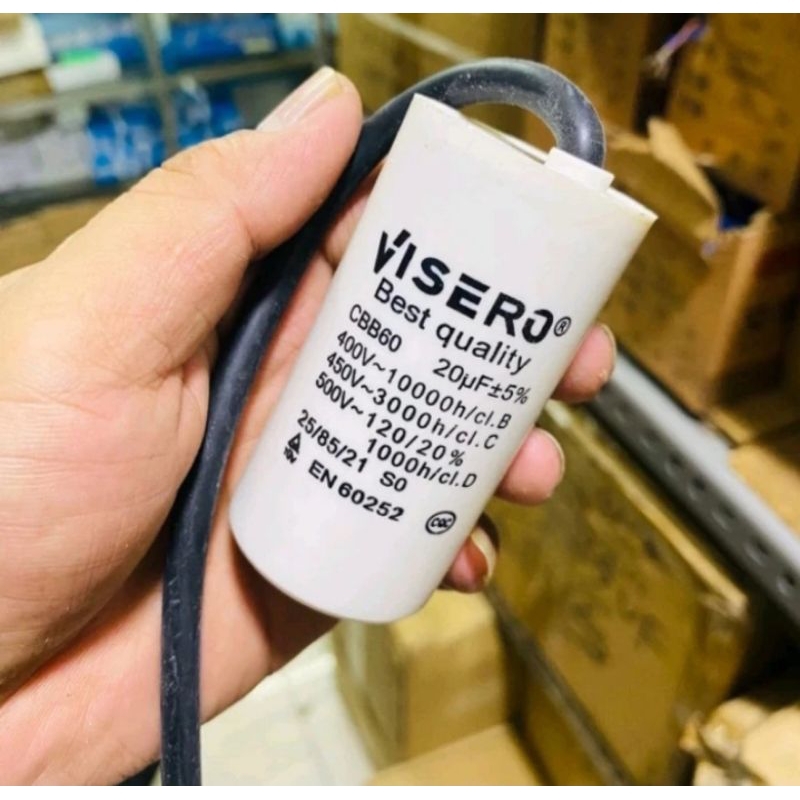 Kapasitor Pompa Air 20Uf/ Kapasitor Bulat 2 Kabel 20Uf Merk Random