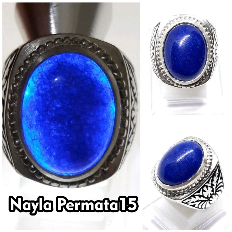 Cincin batu blue mizon cincin pria ring alpaka