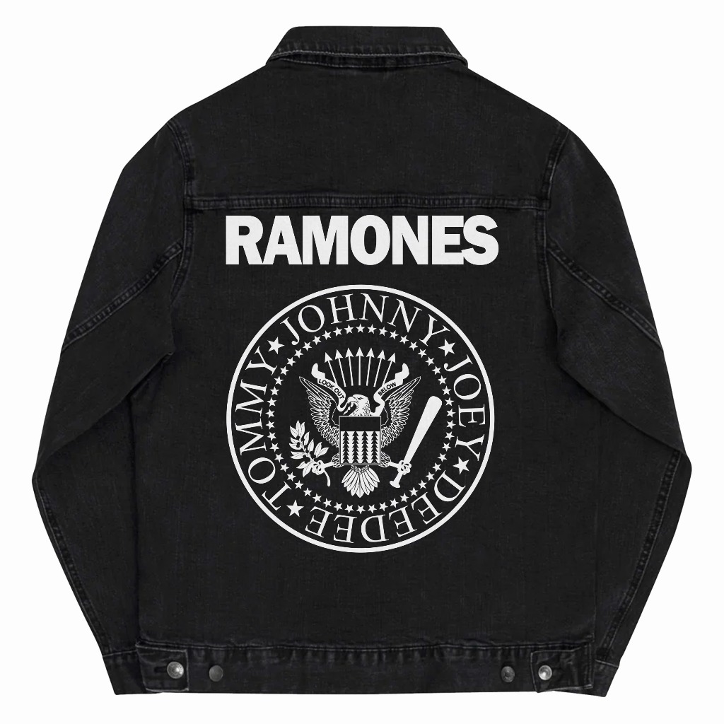 Yinyanks Jacket Denim Ramones Logo Jacket Jeans Hitam