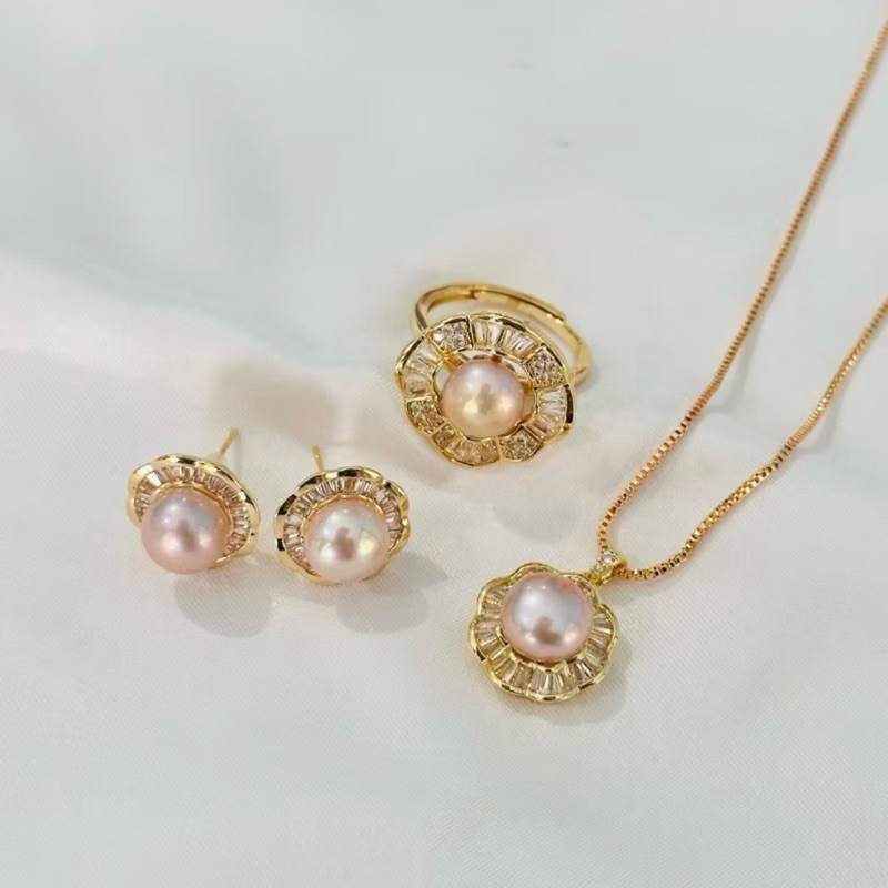 Set lapis emas mutiara lombok asli bersertifikat Mutiara asli bersertifikat Aksesoris fashion mutiar