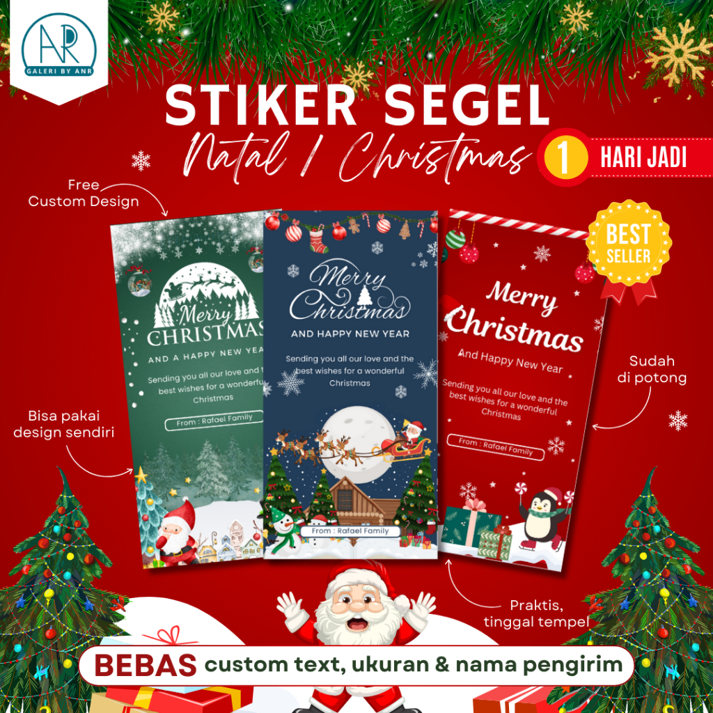 

D76 Stiker Segel Merry Christmas Natal Custom | sticker toples kue natal merry christmas and happy new year label open me thank you selamat hari natal dan tahun baru free custom bisa cod tempelan natal murah