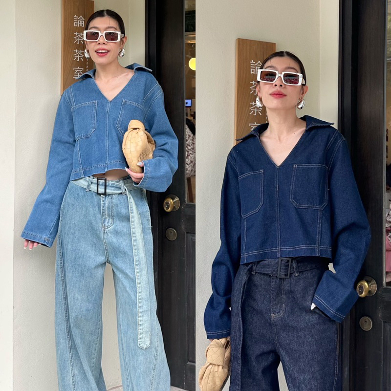 denim crop top / denim top / kemeja denim