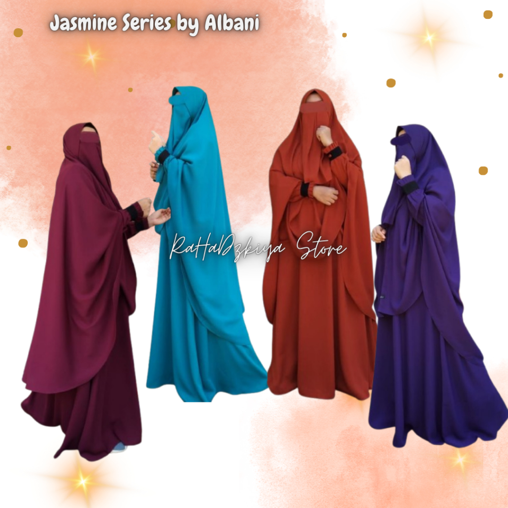 Gamis harian gamis syar'i set khimar cadar ready stok size L XL Jasmine by Albani Corner bs COD