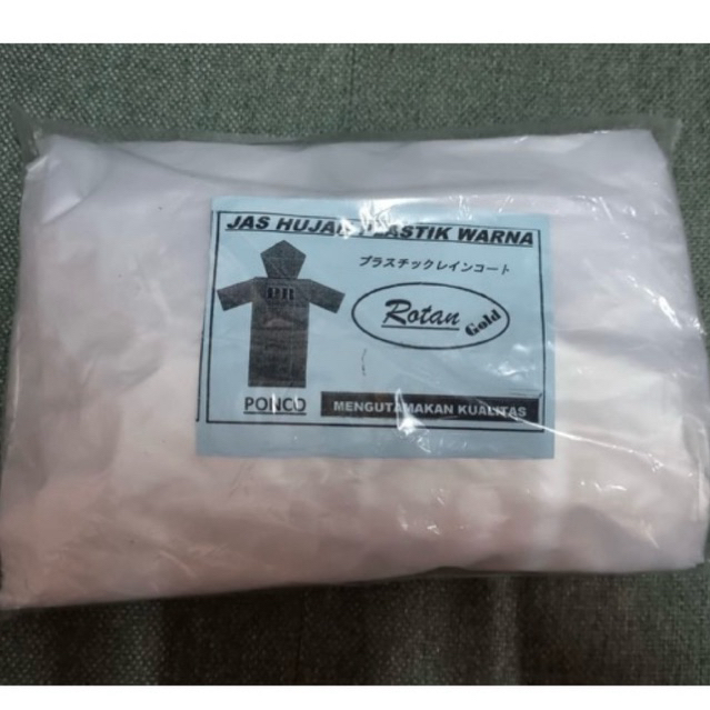 Jas Hujan Plastik Ponco / Setelan Warna Putih merek Rotan
