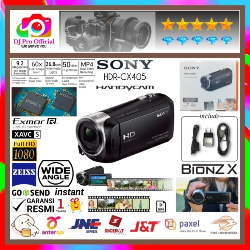 Sony HDR-CX405 Handycam Exmor R™ CMOS Sensor Full HD 1080 HDR CX 405 Garansi Resmi