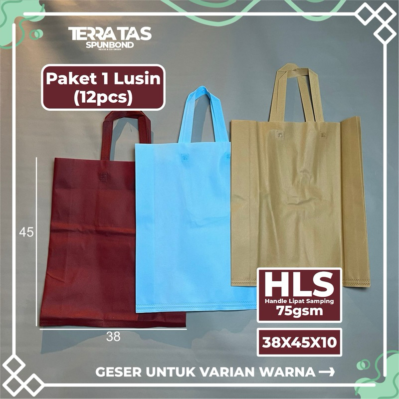 

Paket 1 Lusin 12pcs 75 GSM 38x45x10 Tas Tote Goodie Bag Tas Kain Spunbond Souvenir Hampers