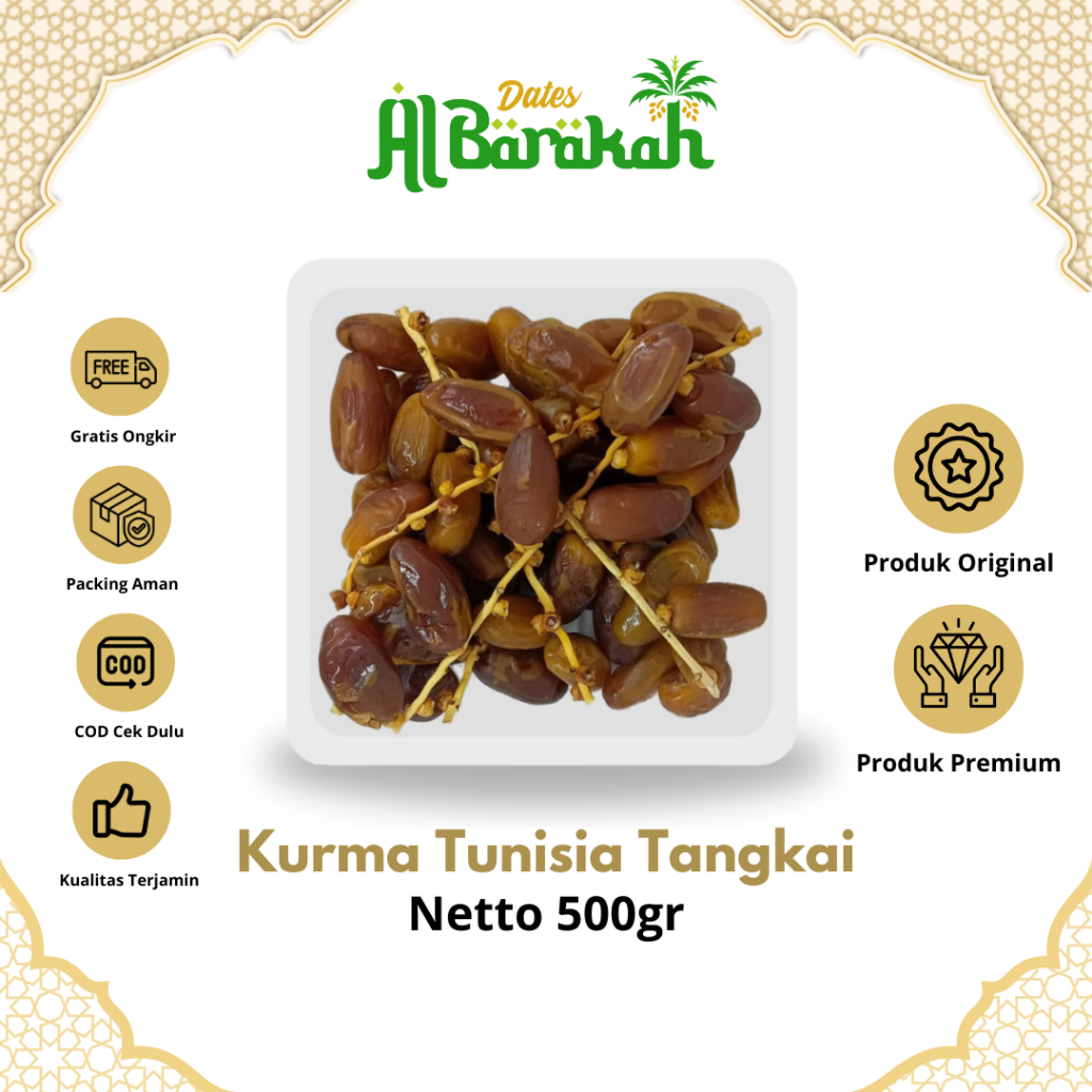 

Kurma Tunisia Tangkai Al Baraka Kemasan 500gr Original Premium Deglet Noor Oleh oleh Haji dan Umroh