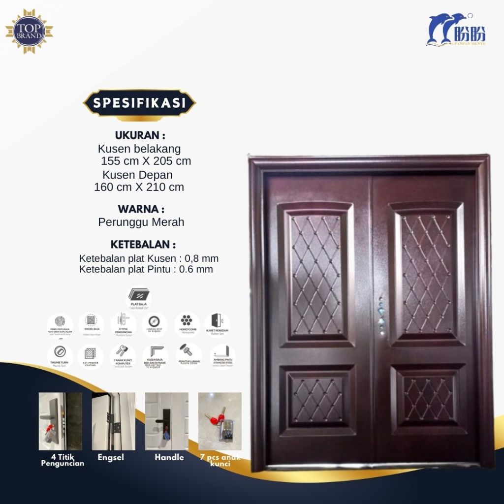 PINTU BAJA DOUBLE PANPAN/PINTU UTAMA RUMAH/PINTU DEPAN RUMAH/PINTU UTAMA RUMAH/PINTU ANTI RAYAP