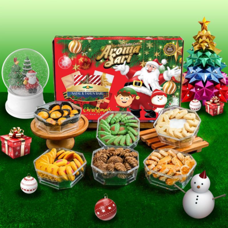 

Paket Parcel Kue Kering Cookies Natal & Tahun Baru / Hampers Merry Xmas isi 6 toples (Harum Wangi / Aroma Sari)